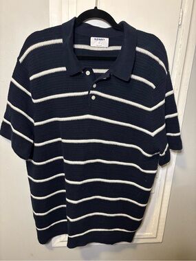 Old Navy Men's Navy & White Striped Polo Sweater